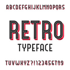 Retro Alphabet Vector Font. Extruded type letters and numbers. Stock vector typography for your design.