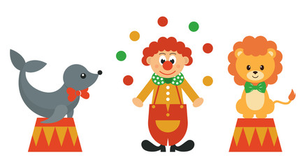 circus seal and lion and clown