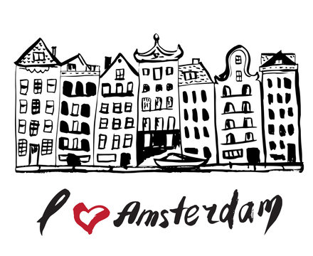 Brush drawn buildings Amsterdam - Netherlands