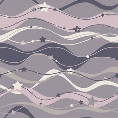 Wavy lines with stars. Seamless vector pattern