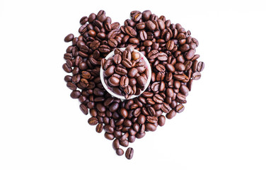Heart shape fresh roasted coffee beans