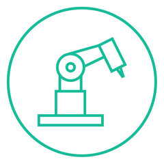 Industrial mechanical robot arm line icon.