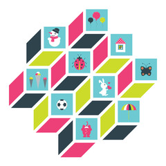 Collection of colorful flat kids design. Vector.