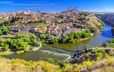 Alcazar Medieval City Tagus River Toledo Spain - obrazy, fototapety, plakaty