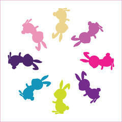 colourful friendly rabbits isolated multi-colour creative bunny. Vector
