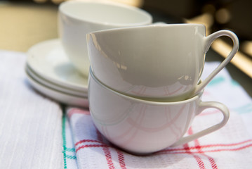 Cups on the table after washing
