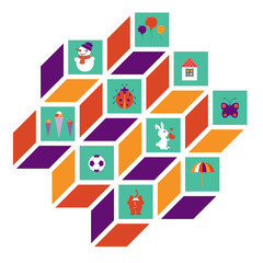 Collection of colorful flat kids design. Vector.