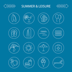Summer and leisure outline icons