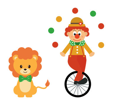 lion and clown and bike vector