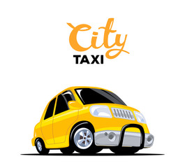 Vector illustration of yellow taxi car with header on white back