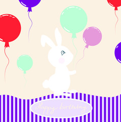 baby mascot happy rabbit colorful balloons birth.Vector.
