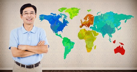 Composite image of portrait of happy man with arms crossed