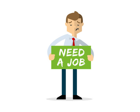 Vector of Businessman with need a job board, asking of job