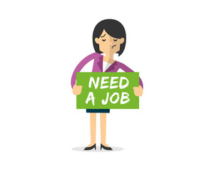 Vector of Businesswoman with need a job board, searching of job