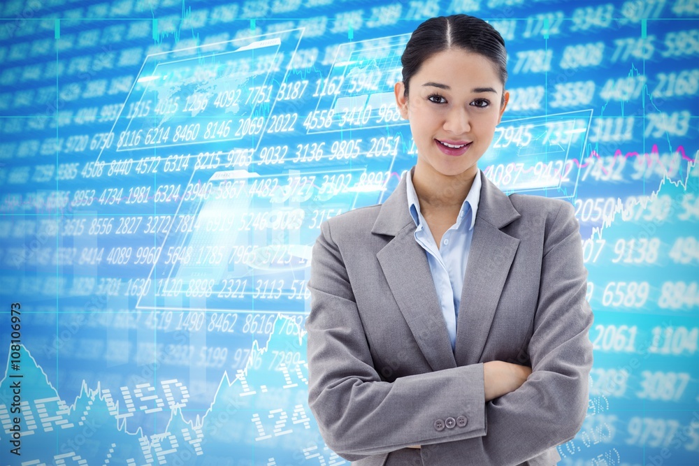 Sticker Composite image of portrait of a smiling brunette businesswoman 