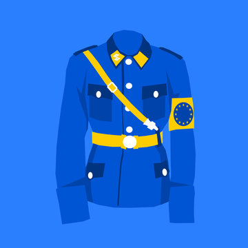 Uniform in colors of European Union as metaphor of EU and its tendencies of greater integration and centralization as some competences of national states are transferred to Brussels. 