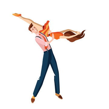 Young couple dancing rock 'n' roll, vector illustration