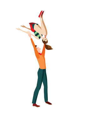 Young couple dancing acrobatic rock 'n' roll, vector illustration in a cartoon style