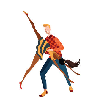 Vector illustration of young couple dancing acrobatic rock 'n' roll, in a cartoon style