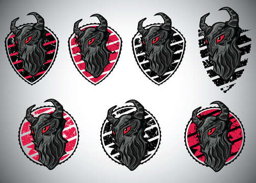 evil demon scary devil face emblem background vector illustration