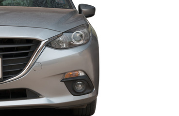 Selective focus point on Headlight lamp bronze grey car with cop