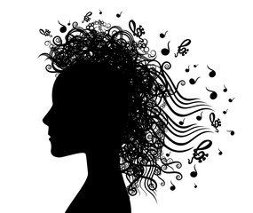 girl woman face profile decorative music notes vector illustration