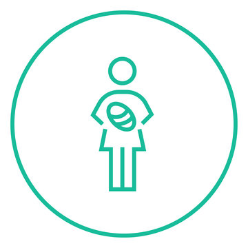 Woman holding baby line icon.