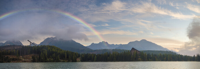 mountain lake,rainbow over the mountains