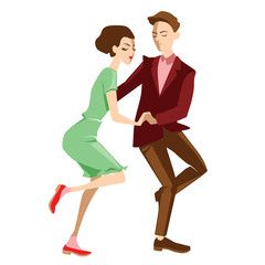 Obraz premium Young people dancing lindy hop on a white background, vector illustration in a flat style