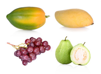 papaya,mango,grapes,guava on white background