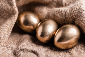 golden chicken eggs closeup