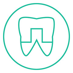 Crowned tooth line icon.