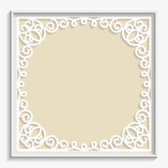 3D Vector bas-relief frame, vintage pattern,  festive pattern, white pattern, template greetings
