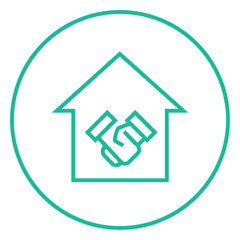 Handshake and successful real estate transaction line icon.
