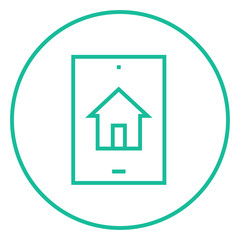 Property search on mobile device line icon.