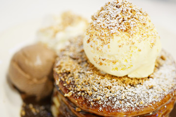 pancake topped with icecream