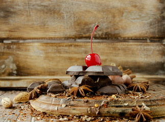 pieces of chocolate with nuts and cinnamon