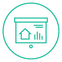 Presentation on projector screen line icon.