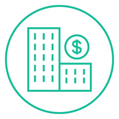 Condominium with dollar symbol line icon.