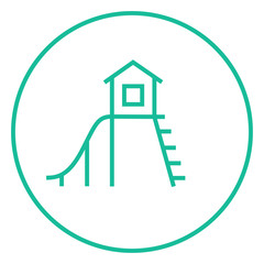 Playhouse with slide line icon.