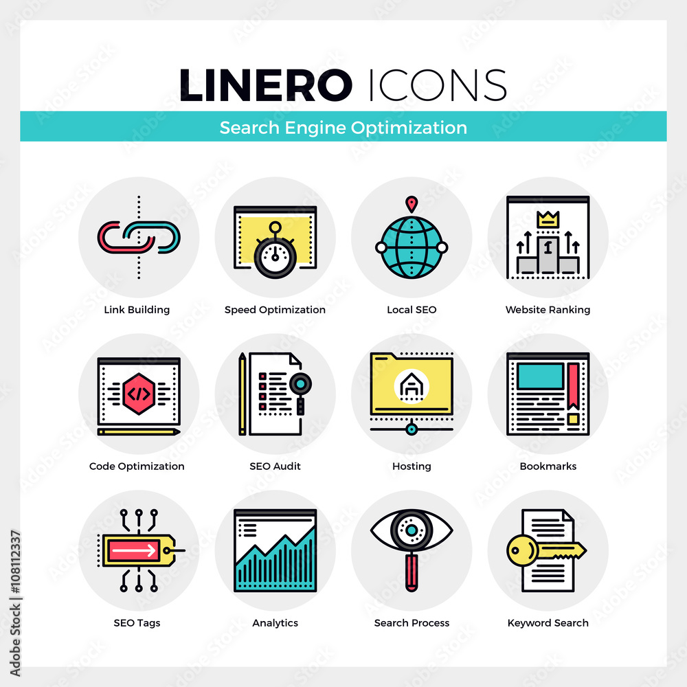 Poster search engine optimization linero icons set