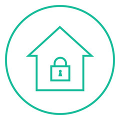 House with closed lock line icon.