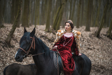 Fototapeta premium Princess with her horse in the woods