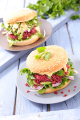 veggie burger with beetroot steak