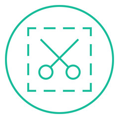 Scissors with dotted lines line icon.