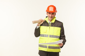 builder with tools white background