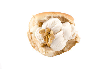 Coconut ice cream in bread white background 