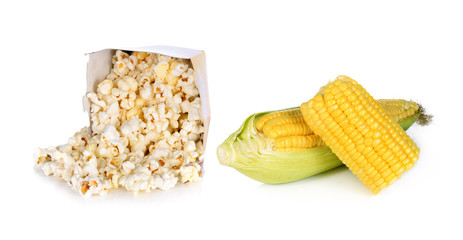 Pop Corn and Raw Corn on white background