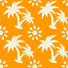 Fototapeta na wymiar Seamless pattern with palm trees, sun