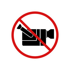 Video cam not allowed, video recording forbidden sign on white